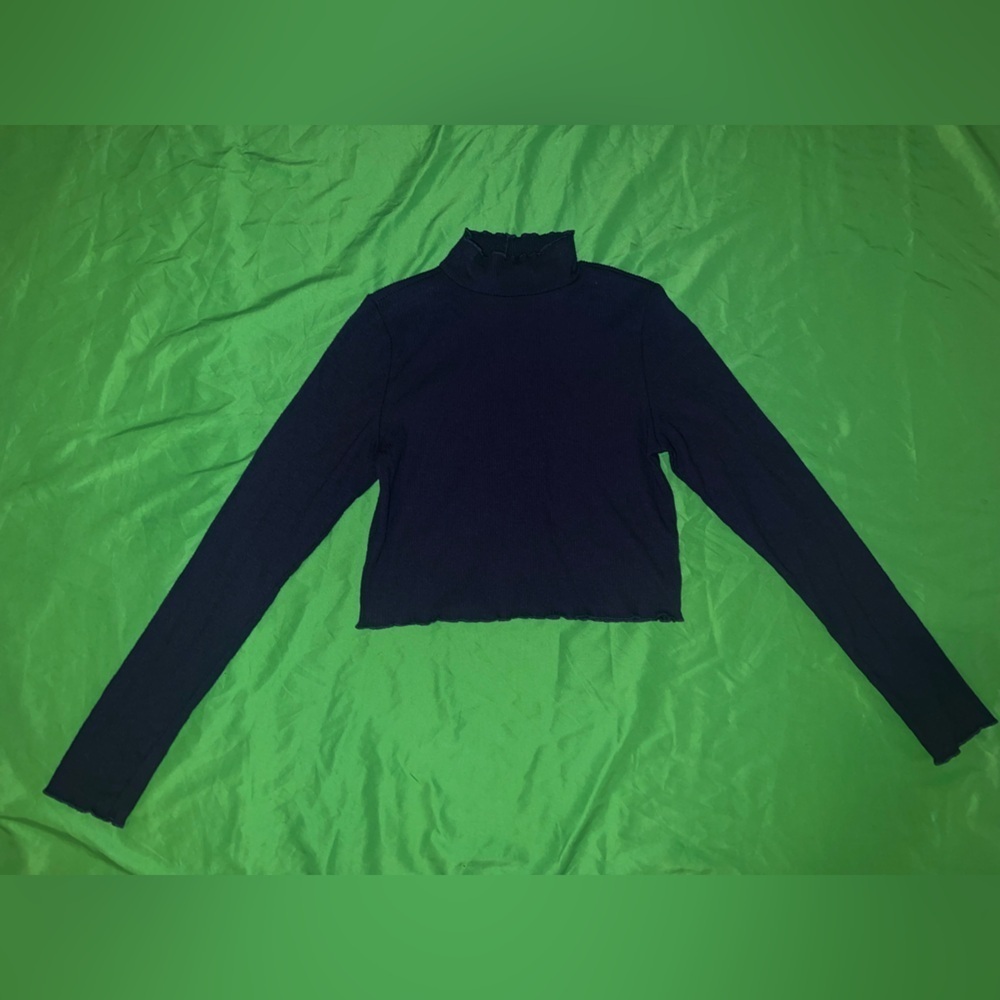 NWT Aerie Elegant Navy Blue High Neck Cropped Long Sleeve Women's Top size M